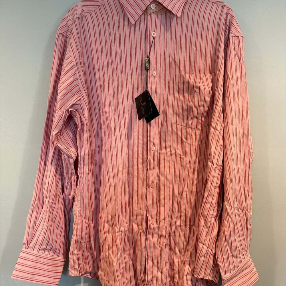 Bugatchi Men's Pink Striped Long Sleeve Button-Up Shirt BNWT